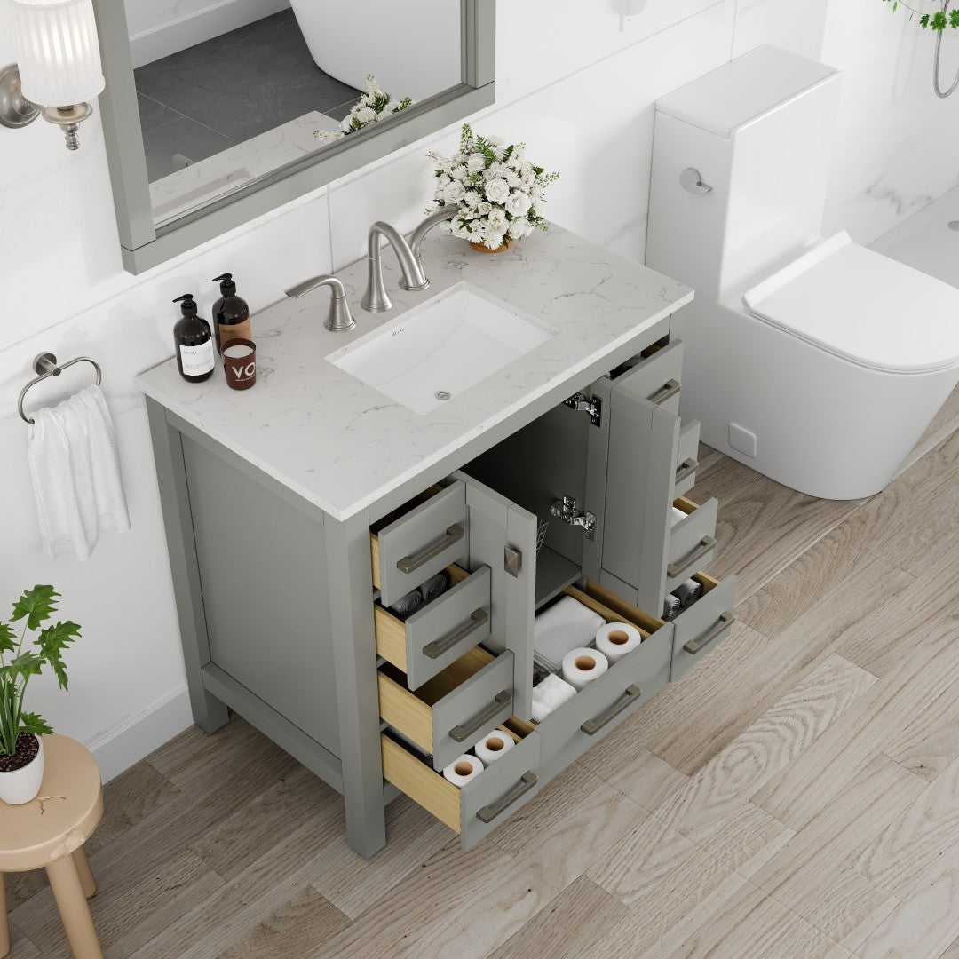 Eviva Hampton Bath Vanity with Carrara Quartz Top and Undermount Porcelain Sink