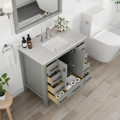 Eviva Hampton Bath Vanity with Carrara Quartz Top and Undermount Porcelain Sink
