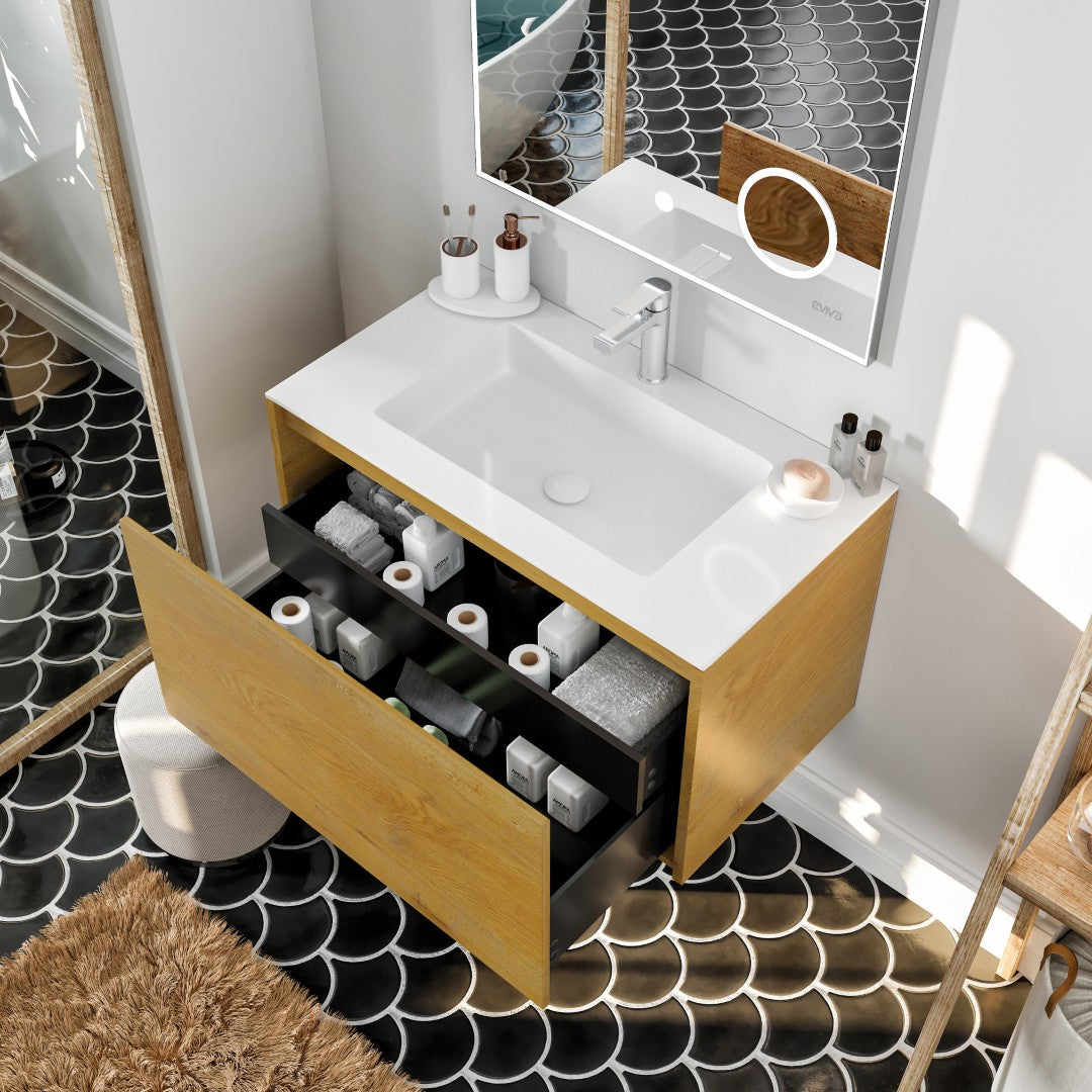 Eviva Madeira Wall Mount Bath Vanity with Acrylic Top and Integrated Sink (20"-48")
