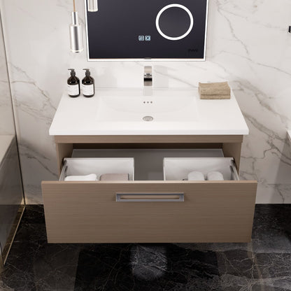 Eviva Orleans Wall Mount Bath Vanity with Porcelain Top and Integrated Sink