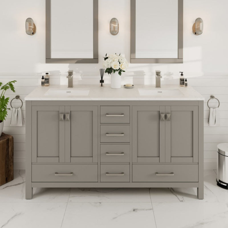 Eviva London Bath Vanity with Carrara Quartz Top and Undermount Porcelain Sink (20"-60")