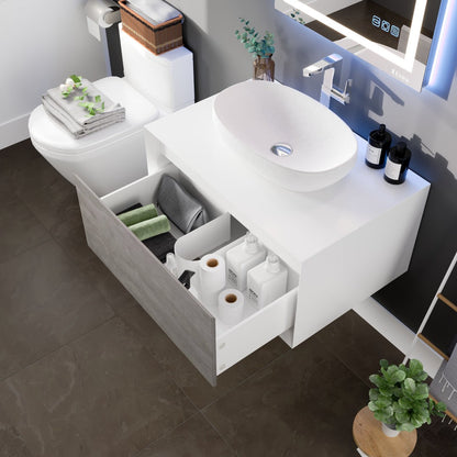 Eviva Santa Monica Wall Mount Bath Vanity with Acrylic Top and Vessel Solid Surface Sink (30"-36")