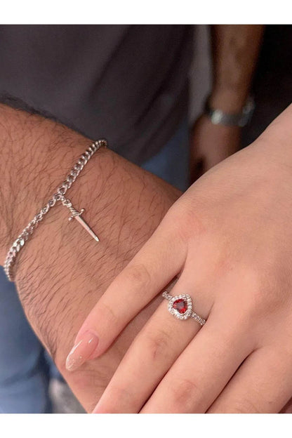 Heart Ring and Sword Necklace Set – Stainless Steel Couple Jewelry Gift