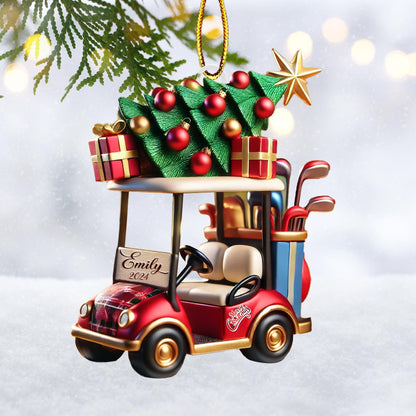 Golf Cart Santa Christmas - Personalized Custom Shaped Acrylic Ornament - Christmas Gift For Golfers, Golf Lovers
