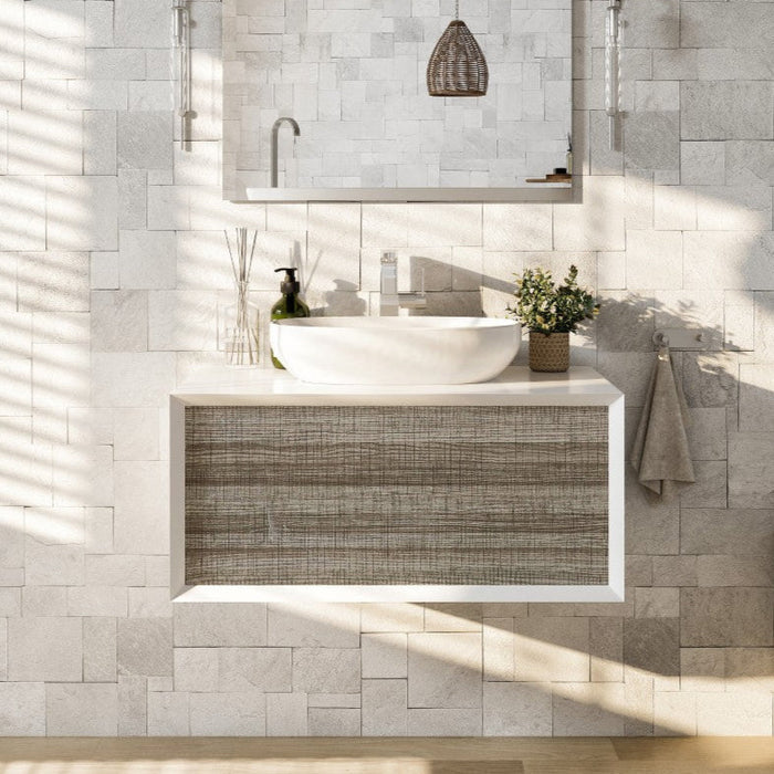 Eviva Santa Monica Wall Mount Bath Vanity with Acrylic Top and Vessel Solid Surface Sink (30"-36")
