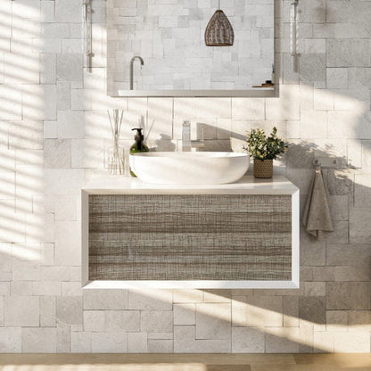 Eviva Santa Monica Wall Mount Bath Vanity with Acrylic Top and Vessel Solid Surface Sink (30"-36")