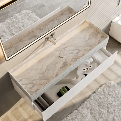 Eviva Fritti Wall Mount Bath Vanity with Carrara Marble Top and Integrated Sink