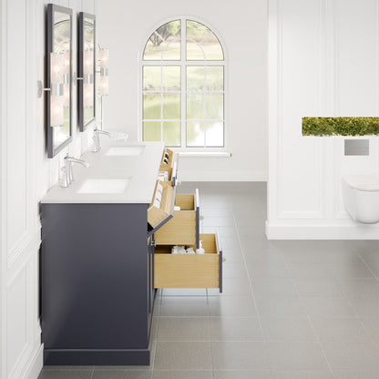 Eviva Epic Bath Vanity with Carrara Quartz Top and Undermount Porcelain Sinks (48"-100")