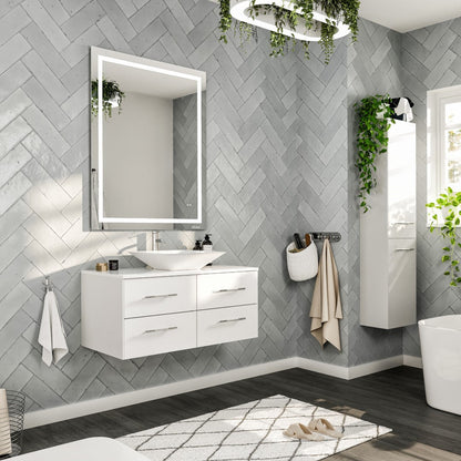 Eviva Wave Wall Mount Bath Vanity with White Quartz Top and Vessel Porcelain Sink (24"-72")