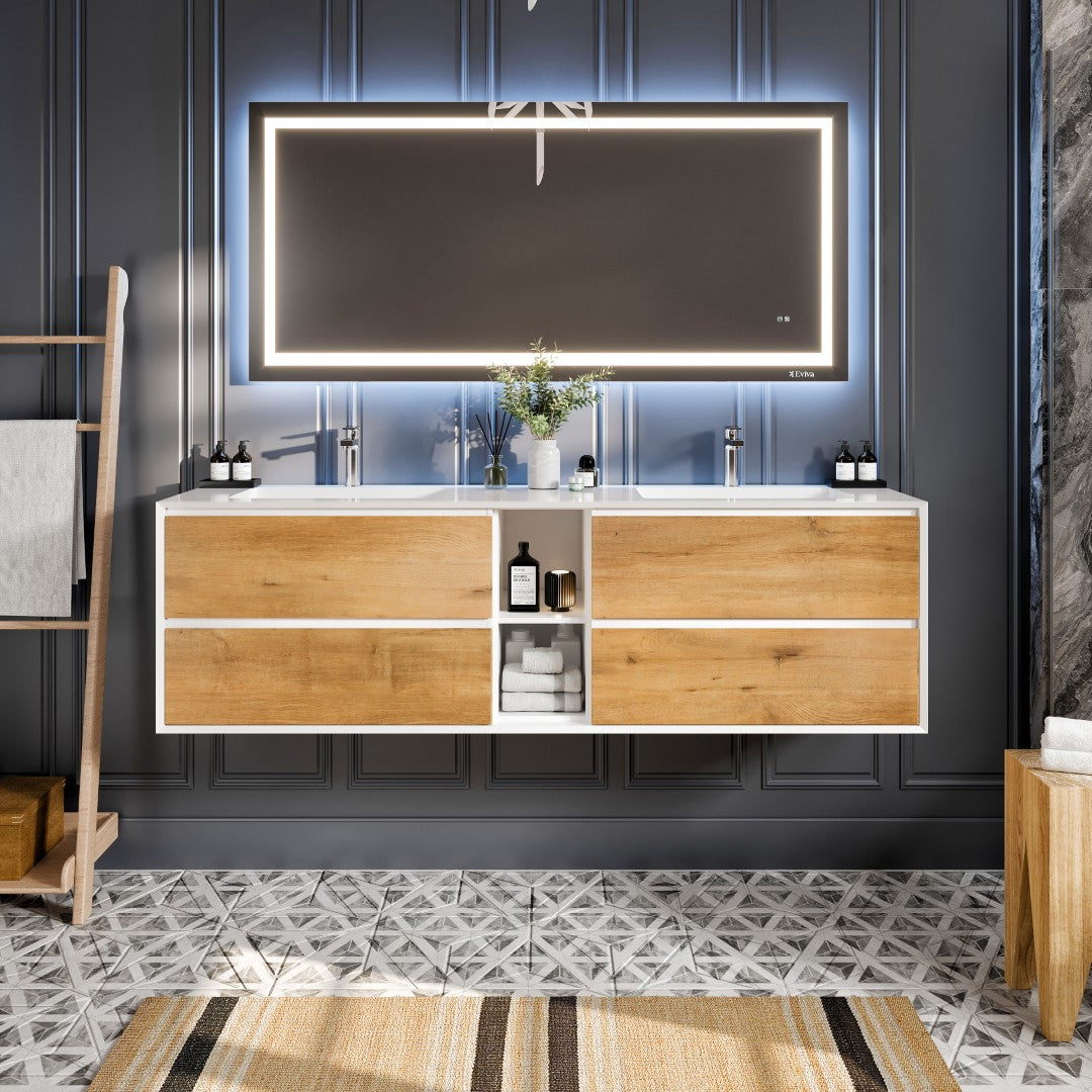 Eviva Vienna Wall Mount Bath Vanity with Acrylic Top and Integrated Sink (36"-75")