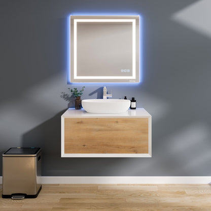 Eviva Santa Monica Wall Mount Bath Vanity with Acrylic Top and Vessel Solid Surface Sink (30"-36")