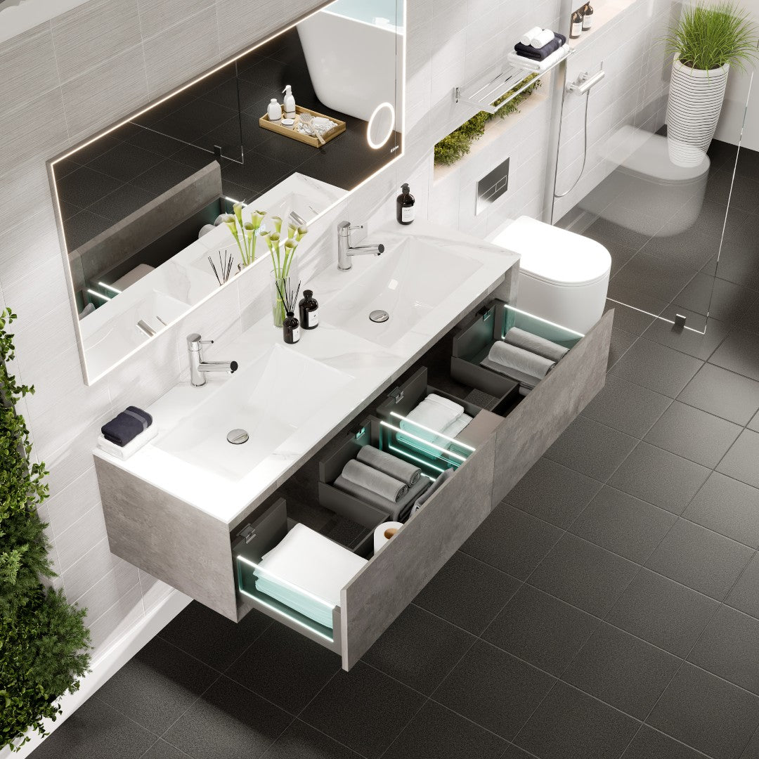 Eviva Aurora Wall Mount Bath Vanity with Carrara Quartz Top and Undermount Porcelain Sink (36"-60")
