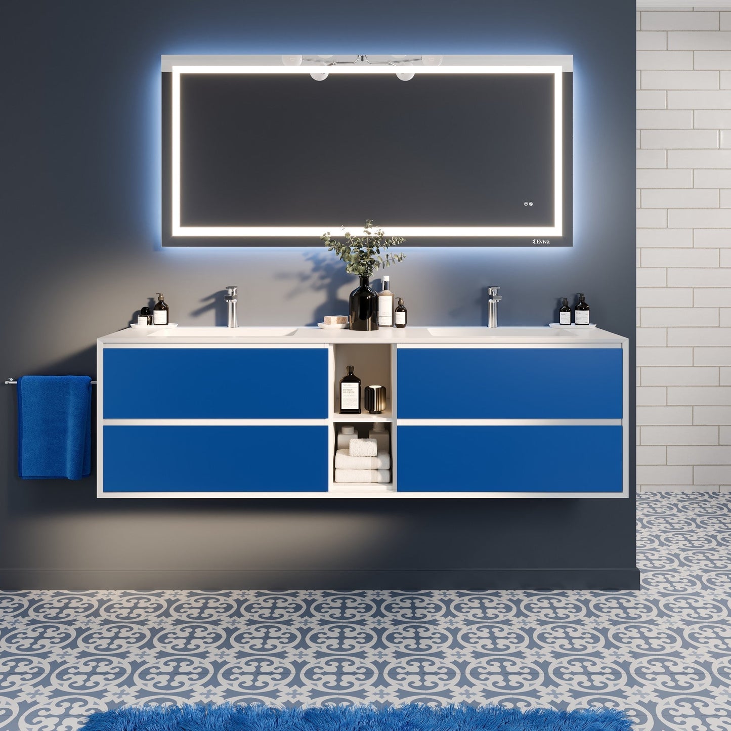 Eviva Vienna Wall Mount Bath Vanity with Acrylic Top and Integrated Sink (36"-75")