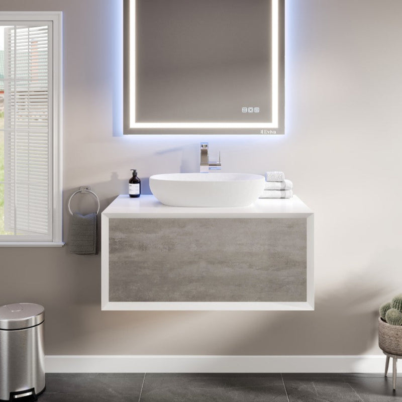 Eviva Santa Monica Wall Mount Bath Vanity with Acrylic Top and Vessel Solid Surface Sink (30"-36")