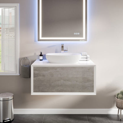 Eviva Santa Monica Wall Mount Bath Vanity with Acrylic Top and Vessel Solid Surface Sink (30"-36")
