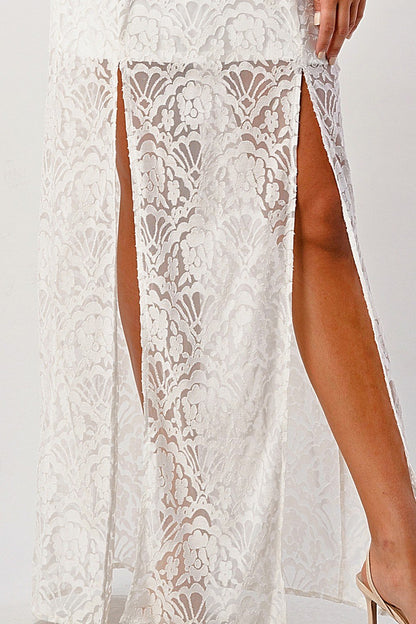 Elegant Black Lace Maxi Dress with Side Slit | Apparel | Kitchen + Metal