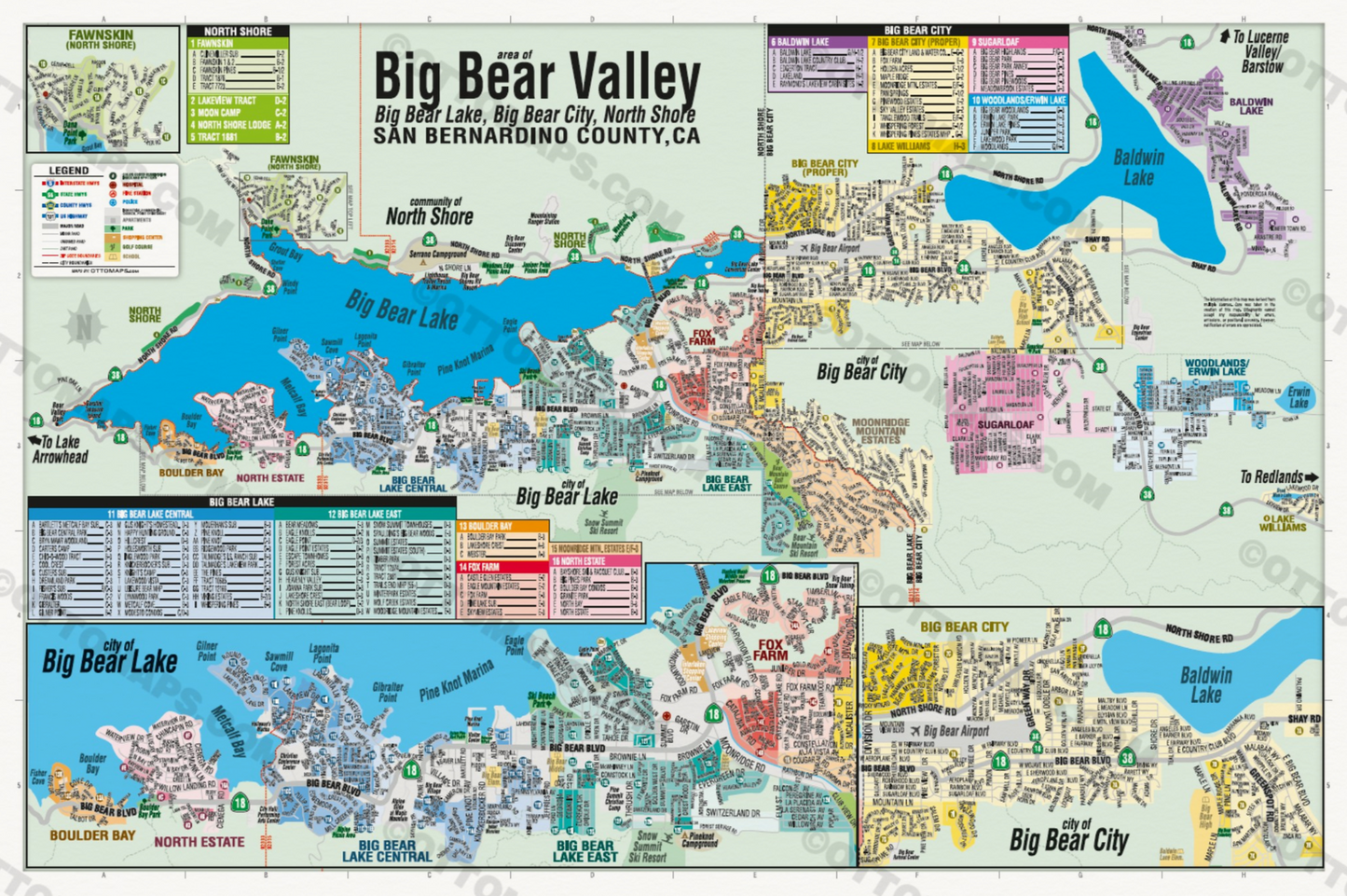Big Bear Valley Map, San Bernardino County, CA - POSTER PRINTS