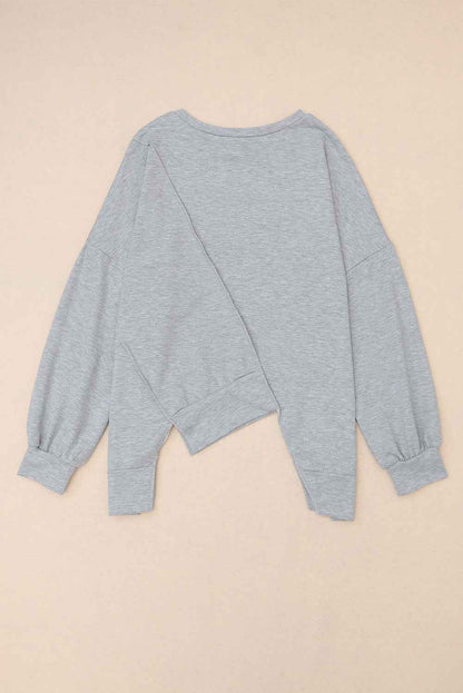 Khaki Colorblock Sweatshirt with Irregular Hem and Long Sleeves Women's Top