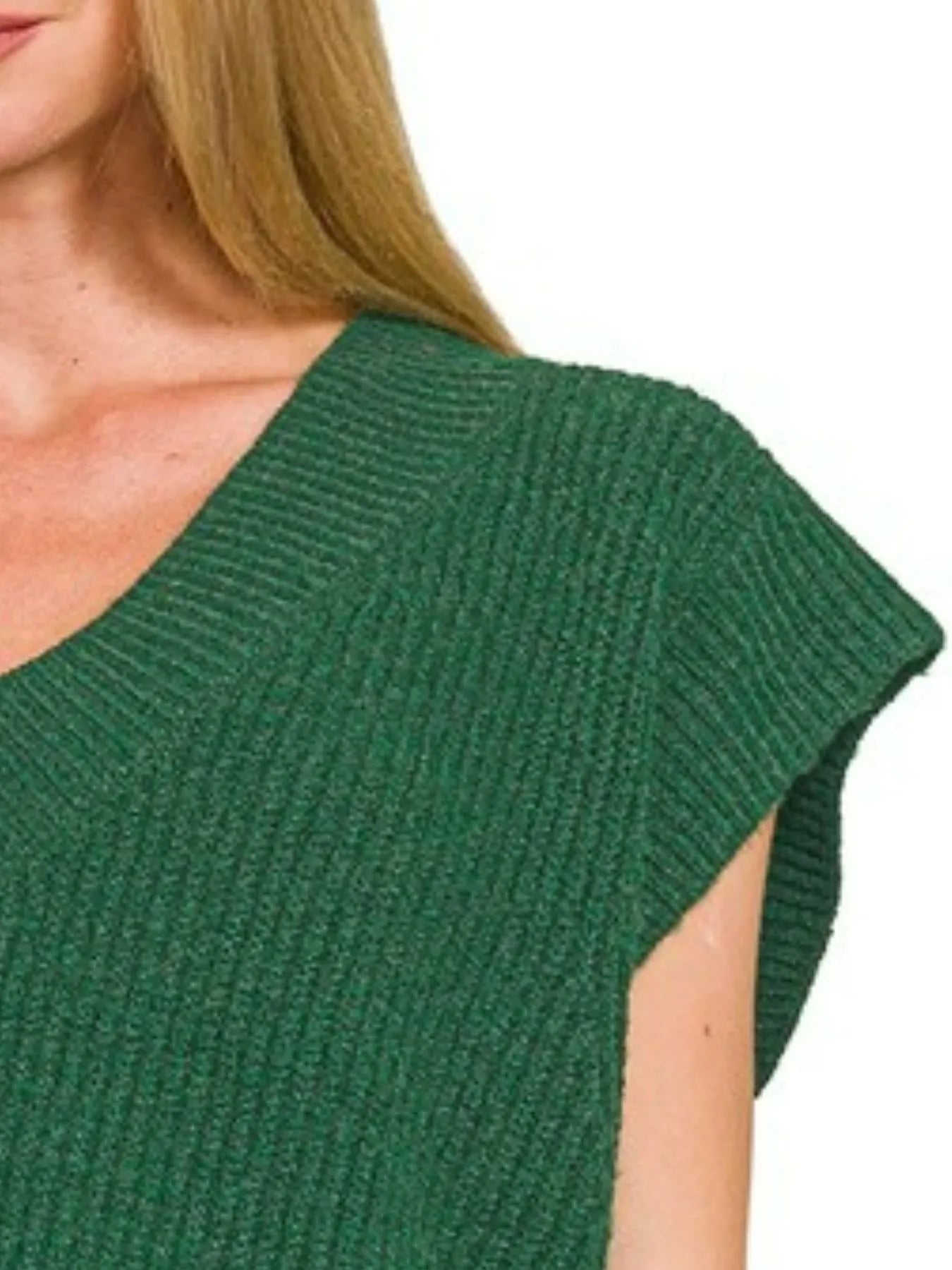 Zenana Oversized Sweater Vest with Side Slit in Green