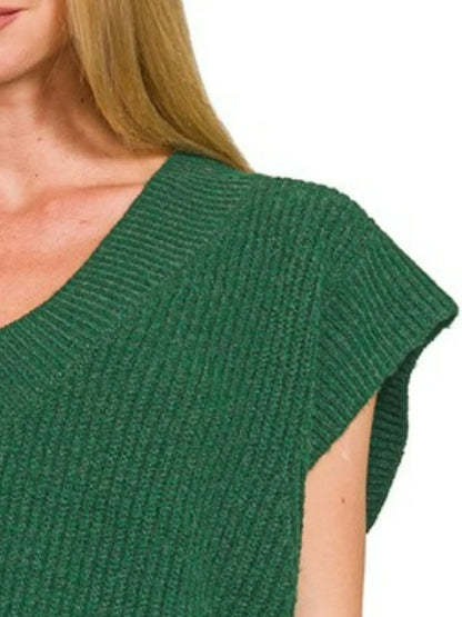 Zenana Oversized Sweater Vest with Side Slit in Green