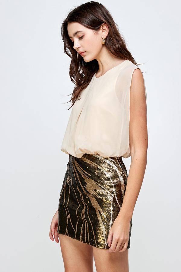 Sequin Skirt with Sleeveless Blouson Dress – Glamorous Party Look | Apparel | Kitchen + Metal
