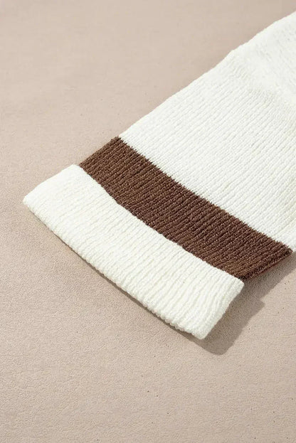 Brown Stripe Cropped Drop Sleeve Sweater