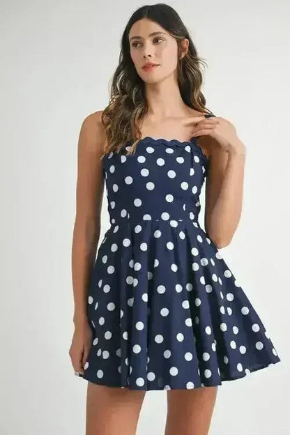 MABLE Polka Dot Mini Dress with Ricrac Trim Strap