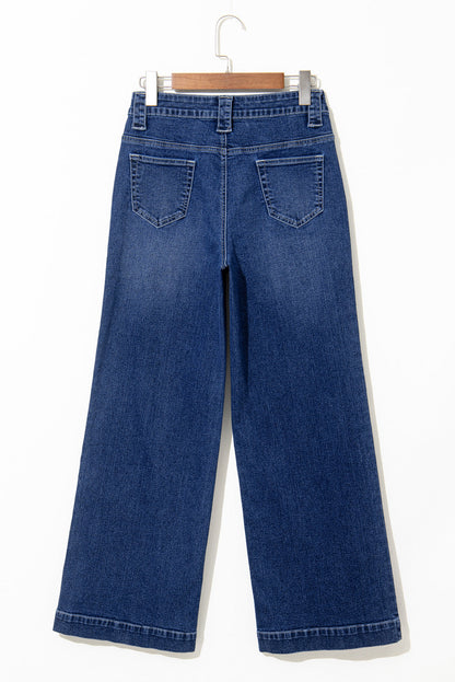 Sail Blue High Waist Women's Jeans with Wide Legs and Pockets