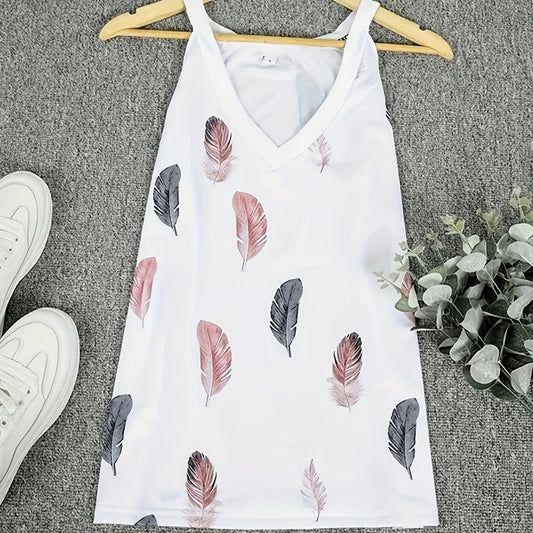 Ladies' V-neck Feather Print Fashionable Versatile Casual Blouse