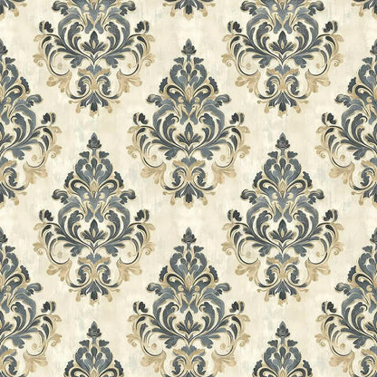 Regal Slate & Gold Damask