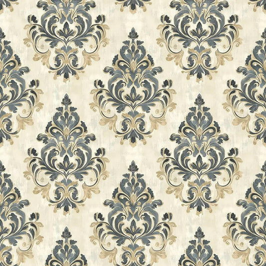 Regal Slate & Gold Damask