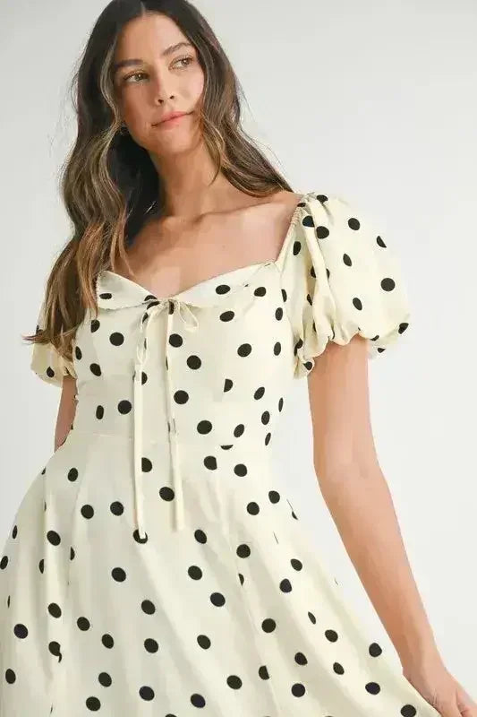 MABLE Polka Dot Puff Sleeve Midi Dress