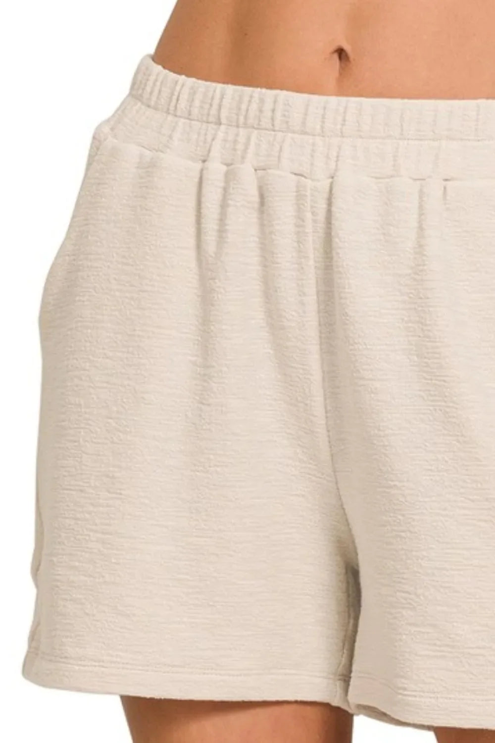 Zenana Cotton Slub Short Pants in Beige