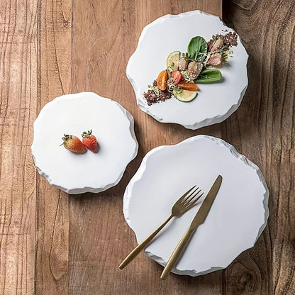 White Ceramic Dinner Plate with Unique Stone Pattern