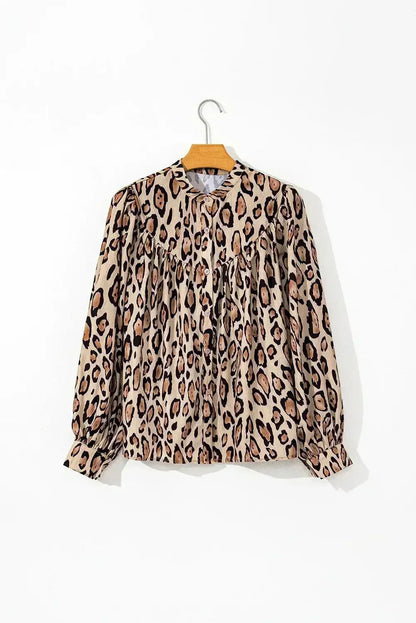 Light Leopard Print Balloon Sleeve Loose Blouse | Femstylo