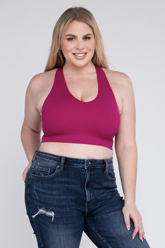 ZENANA Plus Ribbed Cropped Racerback Tank Top