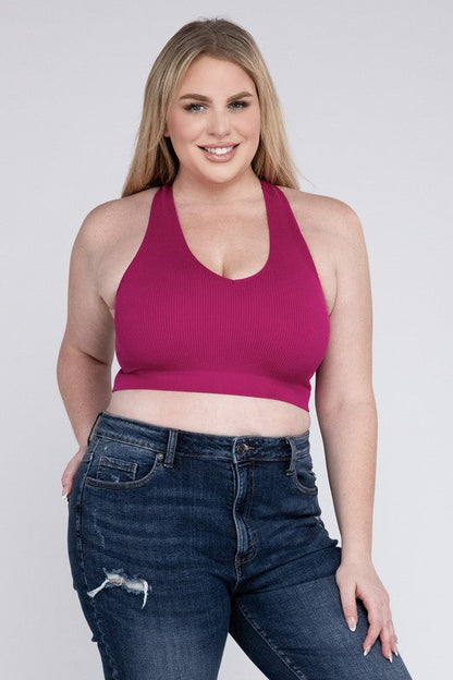 ZENANA Plus Ribbed Cropped Racerback Tank Top