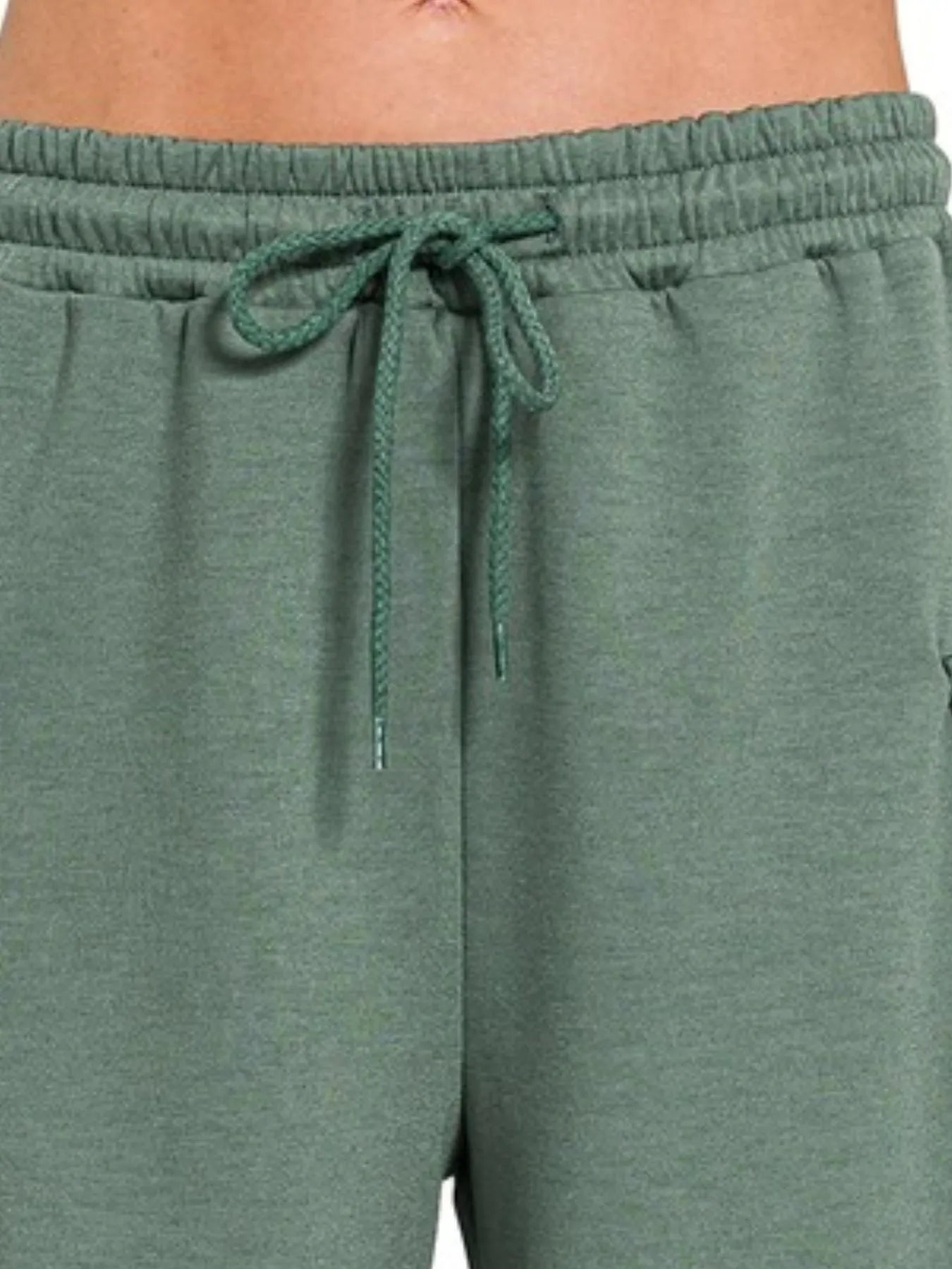 Zenana Scuba Thigh Pocket Shorts in Green