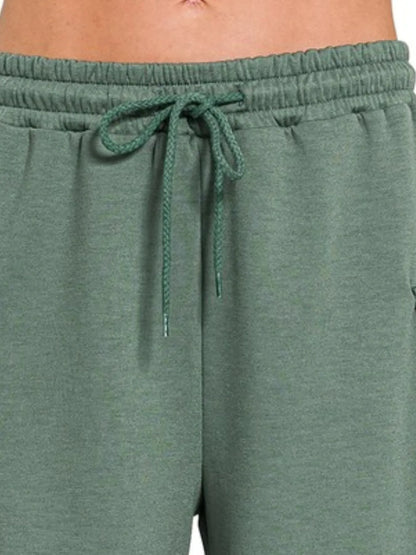 Zenana Scuba Thigh Pocket Shorts in Green