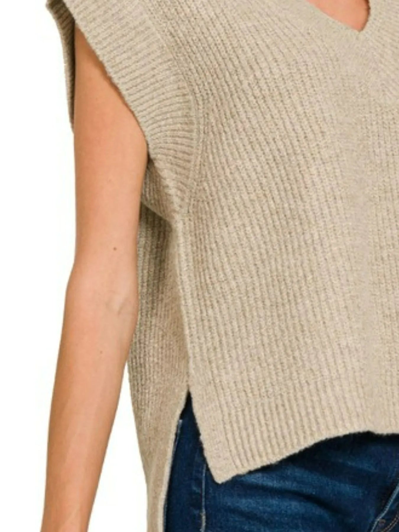 Zenana Oversized Sweater Vest with Side Slit in Mocha