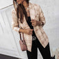 Women's Elegant Checkered Long Sleeve Blazer - Double-Breasted Printed Trench Coat For Fall&Winter, Office & Casual Jacket
