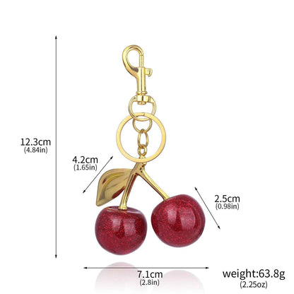 Red Cherry Bag Charm - Crystal Keychain Pendant in Zinc Alloy