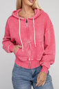 ZENANA Acid Wash Fleece Cropped Zip-Up Hoodie