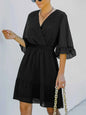 Swiss Dot Dress with Flare Sleeves - Mini Wrap Style