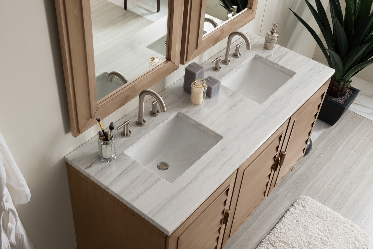 Portland 60" Double Vanity Cabinet, Whitewashed Walnut