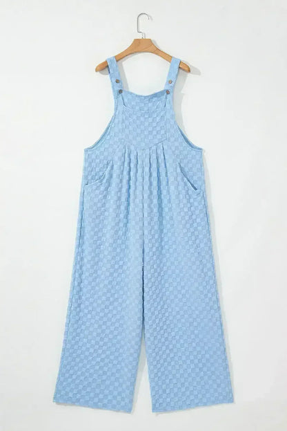 Beige Checkered Pocket High Waist Wide Leg Overall