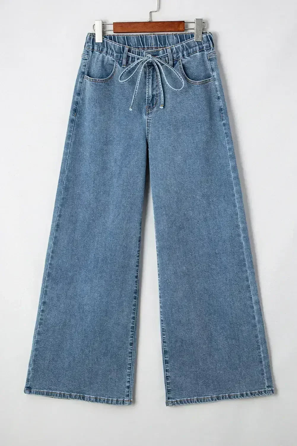 Dusk Blue Medium Wash Drawstring Waist Wide Leg Jeans