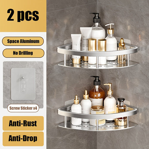 SpaceSaving Double Layer Aluminum Corner Bathroom Shelf