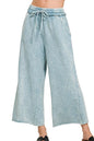Zenana Washed French Terry Palazzo With Pockets in Blue Grey