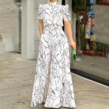Black and Abstract Printed Jumpsuit